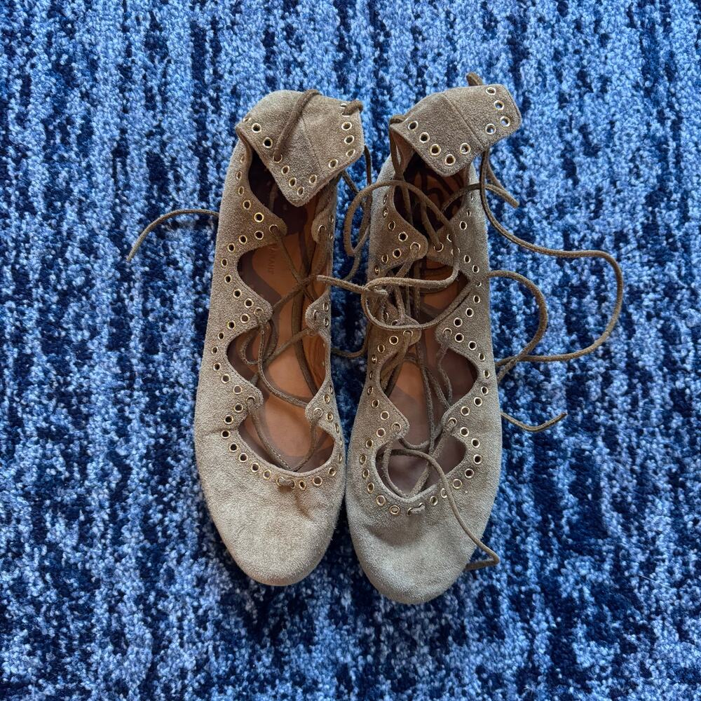 Isabel Marant Brown Suede Cut-out Lace up ballet 
Size 40